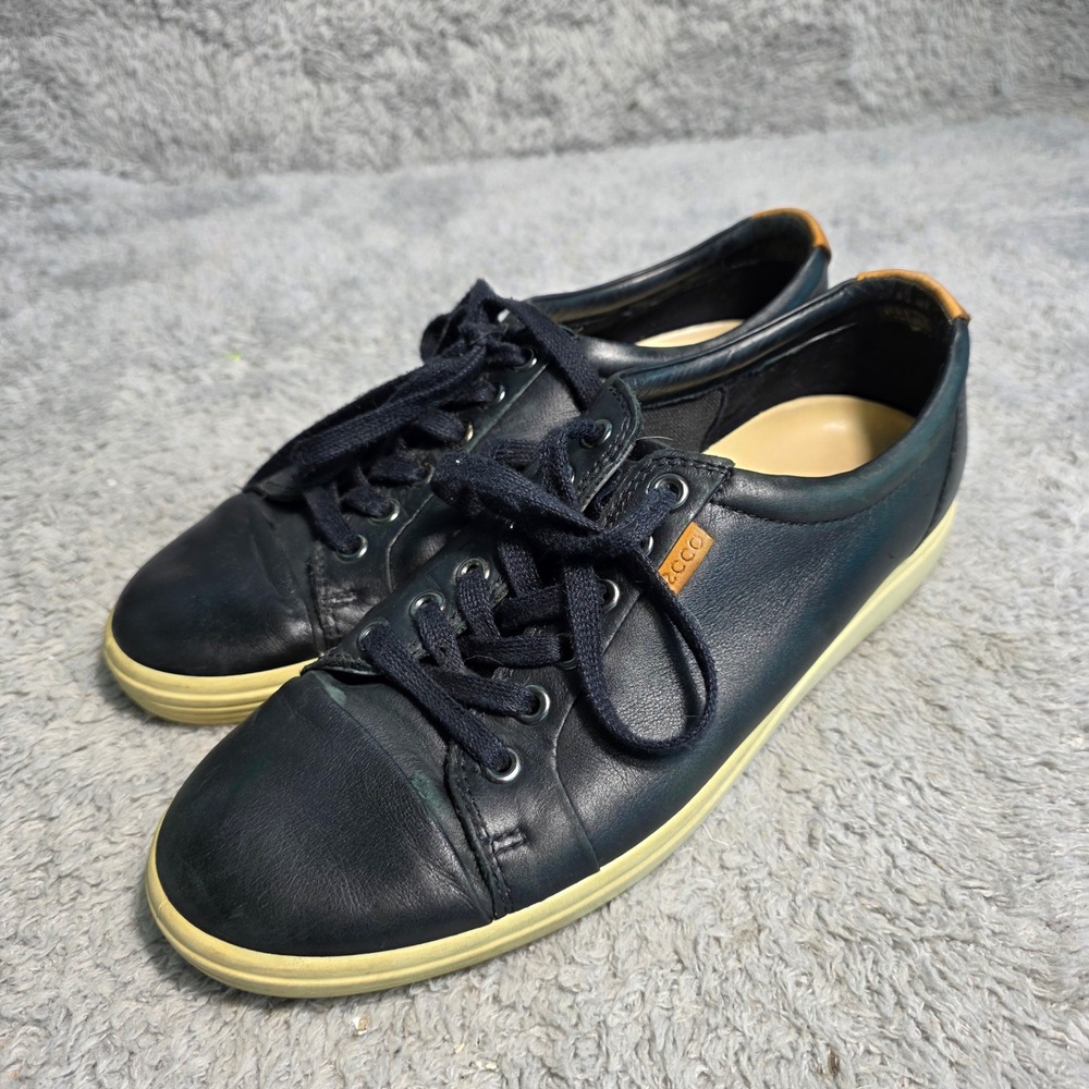 ECCO Soft 7 Sneakers Black Leather Lace Up Comfort Shoes Womens 39 Good